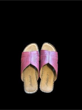 Auditions burgundy Leather Slide Mules with Laser-Cut Detail